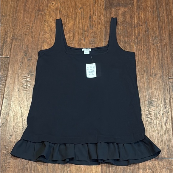 NWT! J. Crew Black Ruffled Sleeveless Tank Top - Picture 2 of 9